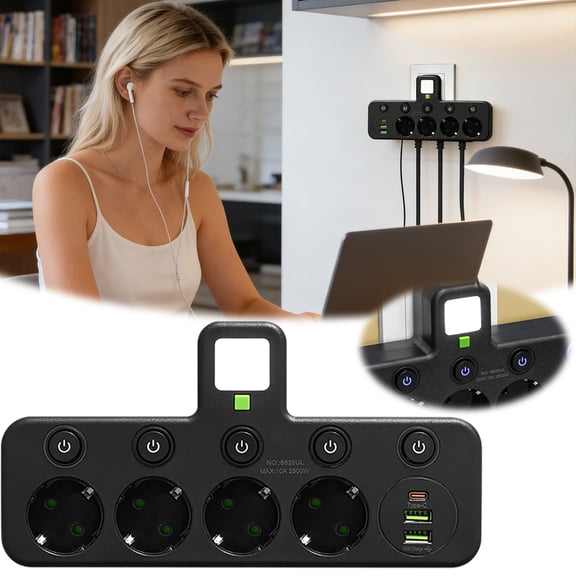 European Power Adapter wirh USB Charging Ports Universal Travel Plug for International Use