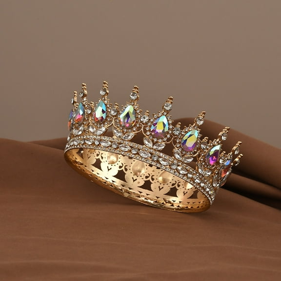 European Princess Queen Tiara Round Baroque Pageant Crowns Crystal Full Crown King Tiaras Bridal Wedding Hair Accessories