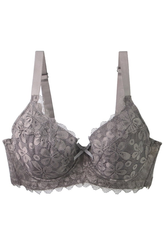 European Push Up Lace Bra With Underwire Support Comfortable Fit For Daily Wear, 100C, Grey