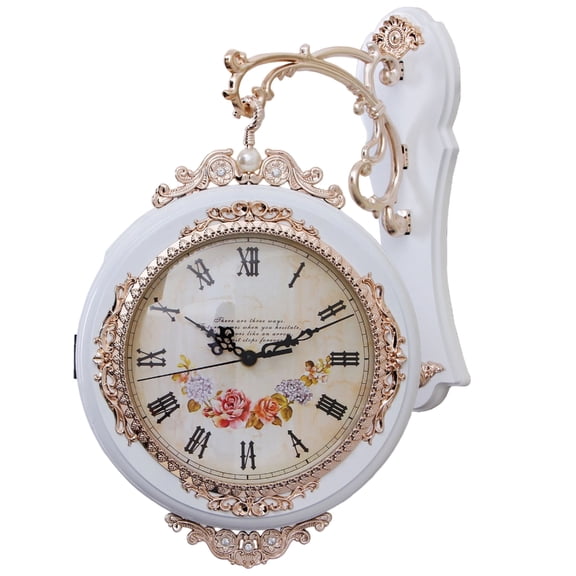 European Quiet Wall Clock With Two Facing Displays Arabic and Roman Numerals Battery Operated For Family Cafes Decors