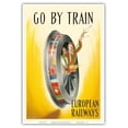 thumbnail image 1 of European Railways - Go By Train - Vintage Railroad Travel Poster by Knut Yran c.1953 - Master Art Print (Unframed) 13in x 19in, 1 of 4