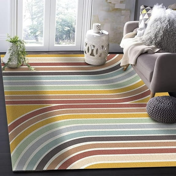 European Rainbow Color Area Rug, Boho Colorful Rainbow Large Rugs, Indoor Non-Slip Kids Rugs, Machine Washable Breathable Durable Carpet For Front Entrance Floor Decor 5 x 8ft