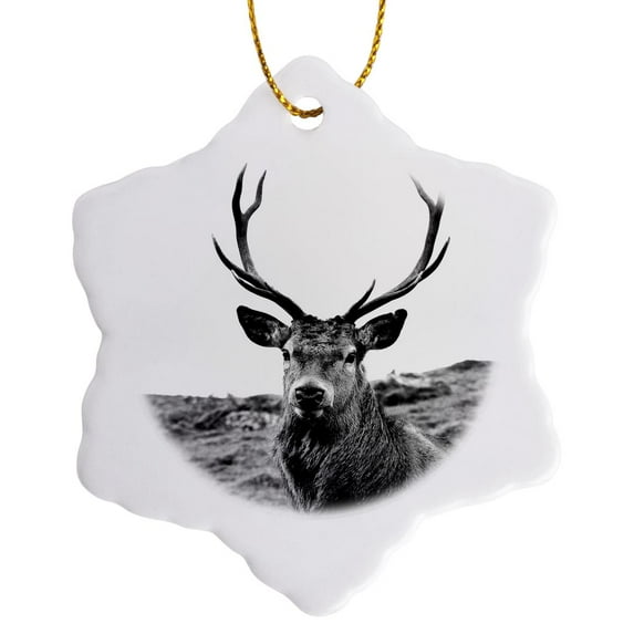 3drose, European Red Stag Photographed in the Highlands of Scotland, 3 inch Snowflake Porcelain Ornament