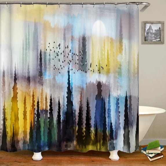 European Retro Flowers Bathroom Curtains Green Leaf Plant Waterproof Polyester Shower Curtain Nordic Home Bath Room Decoration