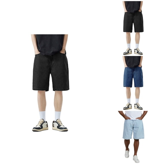 European Retro Men's Casual Loose Denim Shorts, Vintage Wide Leg Jorts with Baggy Fit, Y2K Streetwear Hip Hop Style, Comfortable Trendy Denim Shorts