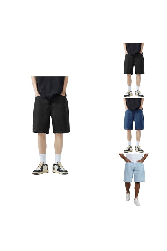 European Retro Men's Casual Loose Denim Shorts, Vintage Wide Leg Jorts with Baggy Fit, Y2K Streetwear Hip Hop Style, Comfortable Trendy Denim Shorts