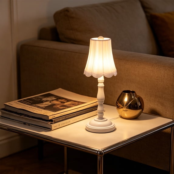 European Retro Mini LED Table Lamp,White Eye-Caring Bedside Night Light Ornament For Bedroom, Living Room And Cozy Home Decor