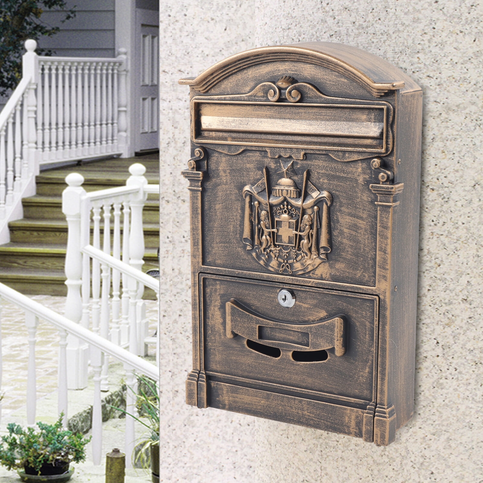 Retro Vintage Mailbox, Bronze, European Wall Mounted Mailbox with Lock for Offices, Posts