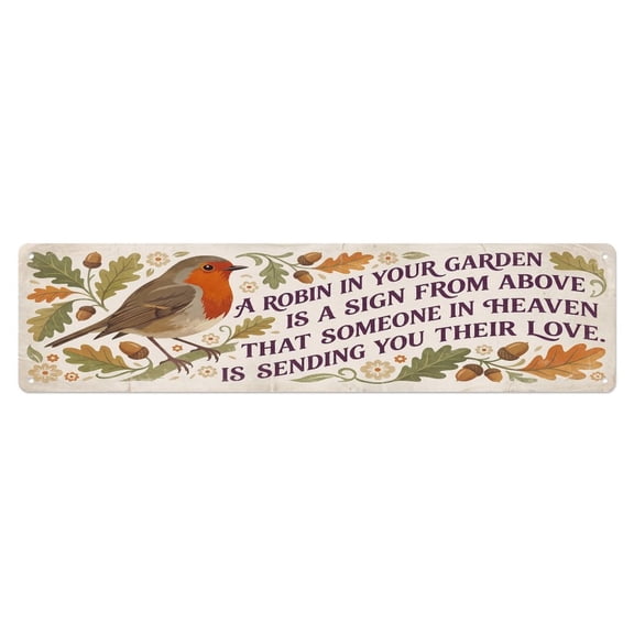 European Robin Heaven Love Oak Leaf Vintage Metal Tin Sign Plaque Wall Decor for Cafe, Club, Garden Metal Poster 4x16Inch