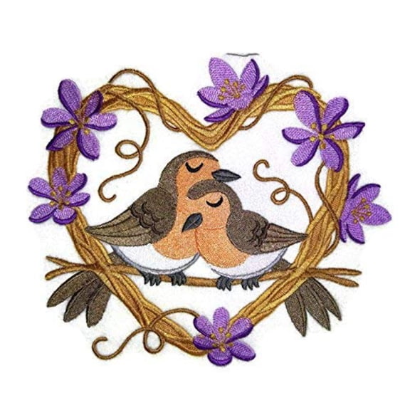 European Robin Love Nest Embroidered Iron on/Sew Patch [6.6" X 7.8"]