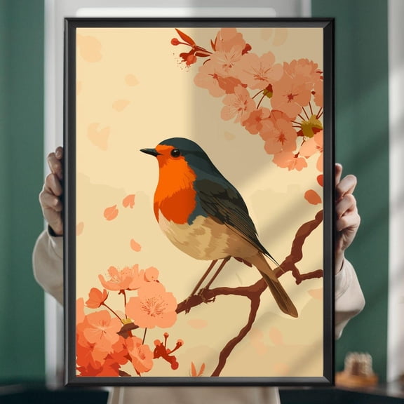 European Robin Painting Red-Breasted Bird Wall Art, Cottagecore Nature Poster, Woodland Songbird Print UNFRAMED PAPER POSTER, Home Decor, Vintage Gift, Living Room Dercor