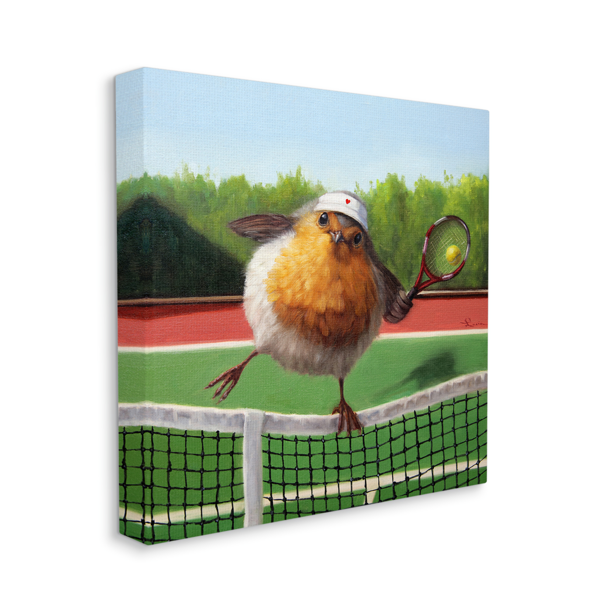 European Robin Playing Tennis Clear Summer Sky Animals & Insects Gallery-Wrapped Canvas Print Wall Art, 17x17