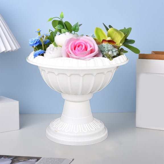 European Roman Pot, Plastic Flower Pot, Large Garden Planter, 11.8 Inch Decorative Pot, White Roman Column Planter for Indoor Outdoor Plants, Fake Flowers, Succulents, Faux Plants