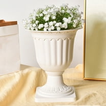 European Roman Style Pedestal Planter - 8.6" Tall White Plastic Urn Flower Pot, Classic Grecian Resin Plant Vase for Indoor & Outdoor Garden, Porch, Front Door Decor