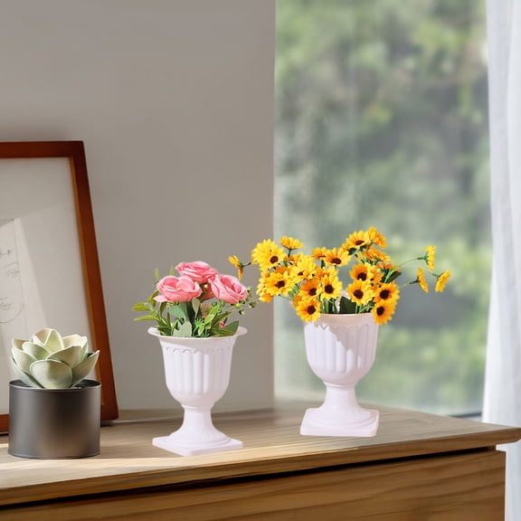 European Roman Style Plastic Flower Pot, Decorative Planter for Artificial Arrangements, Detachable Garden Decor, Sturdy Tabletop Vase for Home Interior