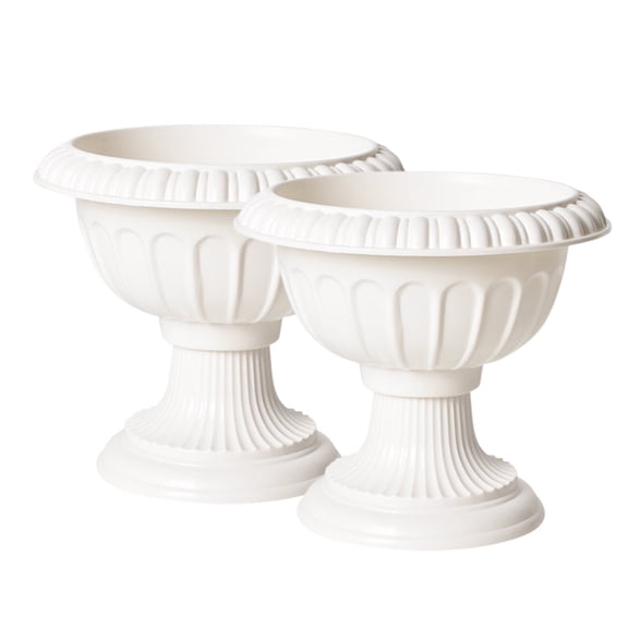 European Roman Style Plastic Flower Pots, Set of 2 White Decorative Planters For Faux Flower Arrangements, 16x16x14cm Each