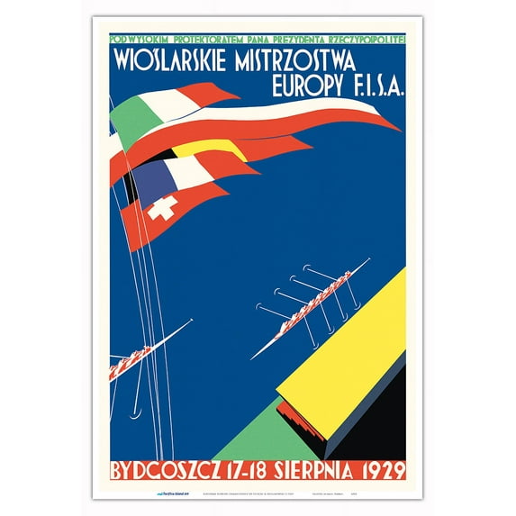 European Rowing Championship (Wioślarstwie Mistrzostwa Europy) - Vintage Sports Poster by Osiecki & Skolimowski c.1929 - Master Art Print (Unframed) 13in x 19in