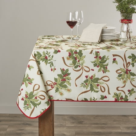 European Seasonal Christmas Ribbons Tablecloth Beige 52" X 70"