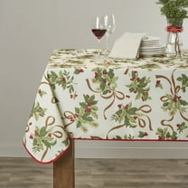 European Seasonal Christmas Ribbons Tablecloth Beige 60" X 120"