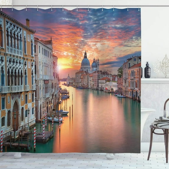 European Shower Curtain Grand Canal In Venice Horizon Town International Heritage Urban Image Bathroom Set Home Decor