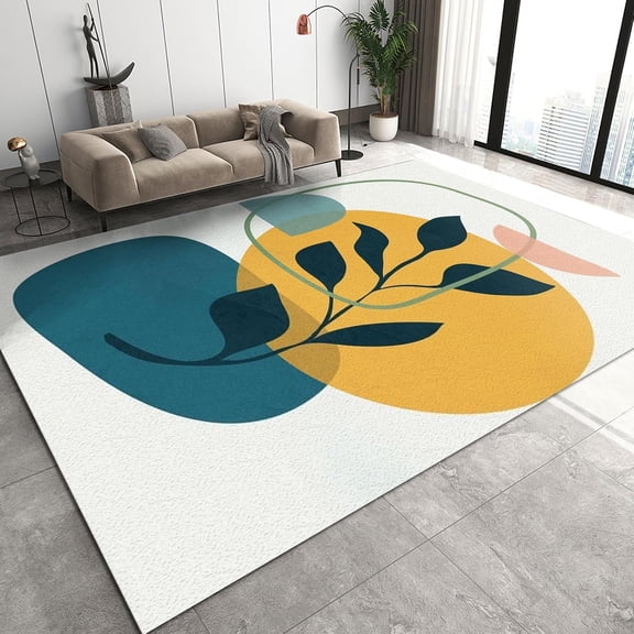 European Simple Plants Area Rugs, Oval Geometric Curved Lines Doodle Living Room Carpet, Lounge Rug Non-Skid Fuzzy Plush Soft Apply to Teen Room Decor Office Entrance Door 4x6ft