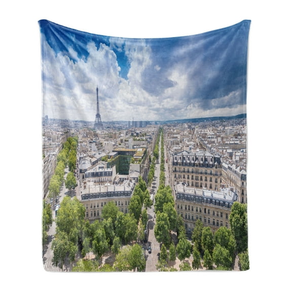 European Soft Flannel Fleece Throw Blanket, Aerial Paris Eiffel Tower French Heritage Culture Architecture Image, Cozy Plush for Indoor and Outdoor Use, 50" x 60", Pale Blue Cream Green, by Ambesonne