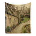 thumbnail image 1 of European Soft Flannel Fleece Throw Blanket, British Town with Stone Houses Retro England Countryside Buildings Image Print, Cozy Plush for Indoor and Outdoor Use, 50" x 60", Grey Green, by Ambesonne, 1 of 5