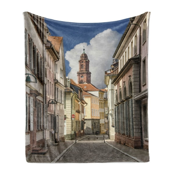 European Soft Flannel Fleece Throw Blanket, Heidelberg Old City Streets Picturesque Town with Medieval Architect Panorama, Cozy Plush for Indoor and Outdoor Use, 60" x 80", Multicolor, by Ambesonne