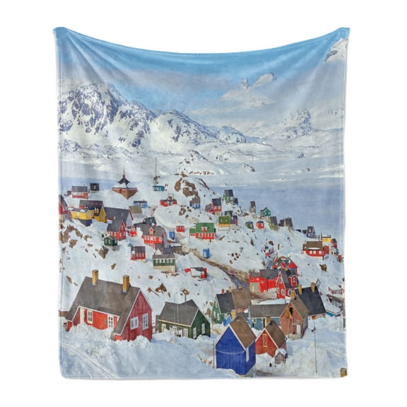 European Soft Flannel Fleece Throw Blanket, Snowy Greenland North Scandinavian Peaceful Frozen Winter Nordic Idyllic Image, Cozy Plush for Indoor and Outdoor Use, 50" x 60", Multicolor, by Ambesonne