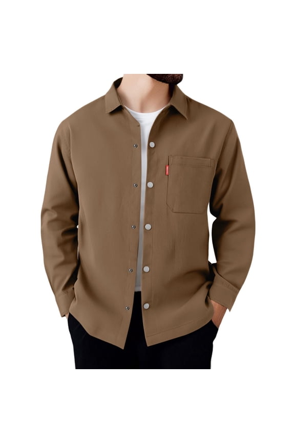 European Solid Color Business Foreign Trade Men Casual Comfortable Loose Trendy Long Sleeved Shirt