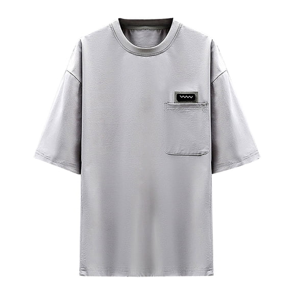 European Solid Color Men Casual T Shirt Loose Fit Round Neck Short Sleeve Comfortable Business Casual Tee for Men Men's Lightweight Crewneck Tee Tops