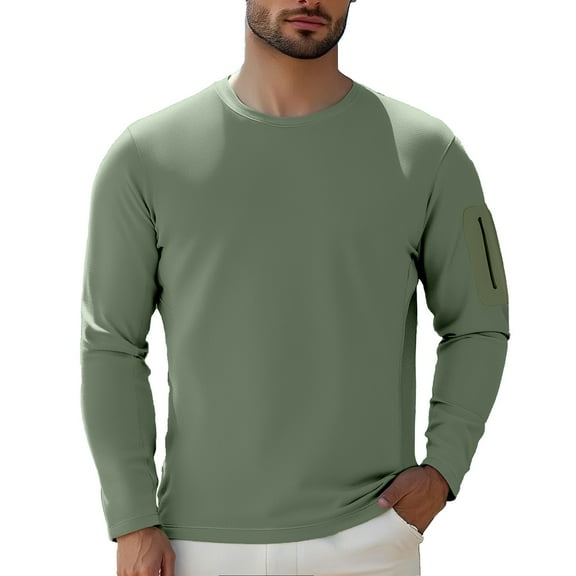 European Solid Color Men's Casual T Shirt with Side Arm Zipper Elastic Breathable Sweat Wicking Round Neck Long Sleeve Fitness Sportswear Men's Oversized Tshirts Workout T-Shirt