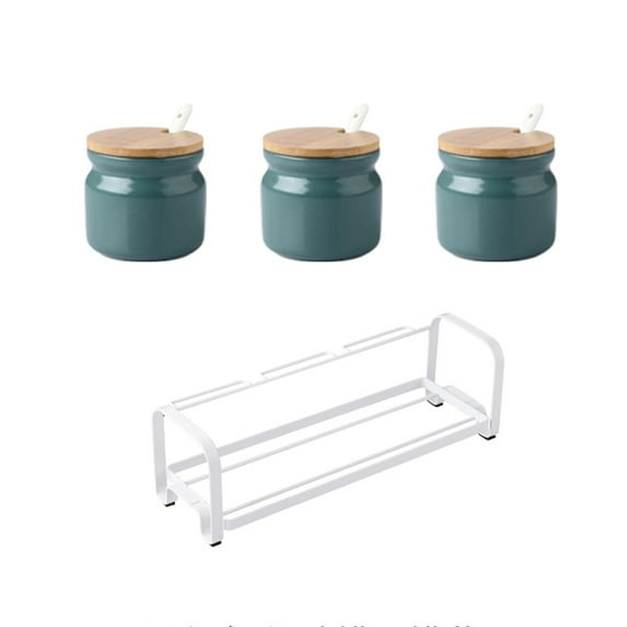European Solid Color Sugar Bowl With Lid, Ceramic Sugar Pot, Coffee Accessories, Sugar Pourer, Kitchen Storage-Dark green-3 Set