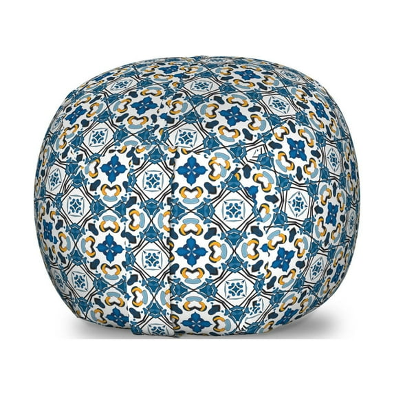 European Storage Toy Bag Chair, Portuguese Ceramic Classic Tilework Building Artisan European Inspired Image Print, Stuffed Animal Organizer Washable Bag, Large Size, Royal Blue, by Ambesonne