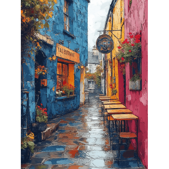 European Street Scene Canvas Painting/Wall ArtSuitable for Living Room Dining Room Kitchen Office Decoration.