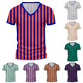 thumbnail image 1 of European Striped Men Casual Sports V Neck Short Sleeve Tennis T Shirt Comfortable Fitness Summer Trend Tee, 1 of 5