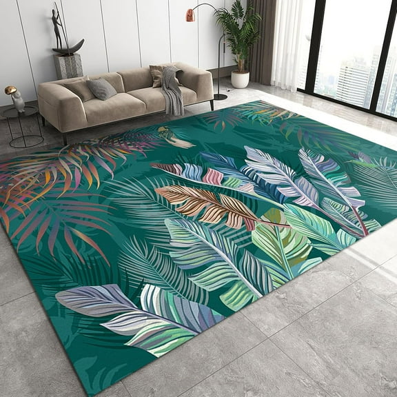 European Style Area Rug, Tropical Rainforest Leaves Pattern Hallway Carpet, Modern Non-shedding Foldable Non Slip Rug for Home Living Room Bedroom Office Decor Mats 2ft x 3ft