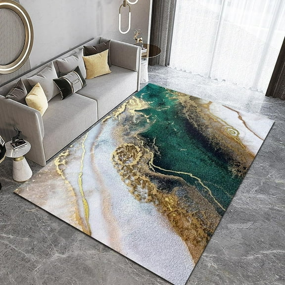 European Style Area Rugs, Gold Glitter White Marble Hallway Carpet, Modern Washable Non-Slip Soft Comfortable Rug for Bedroom Living Room Study Playing Home Decor Mats 2ft x 3ft