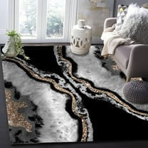 European Style Art Rectangle Rug, Luxury Black And Gray Marble Texture Living Room Area Rugs, Soft Non-Slip Washable Low Pile Durable Mat For Bedroom Entryway Hallway Dining Room 3x4ft