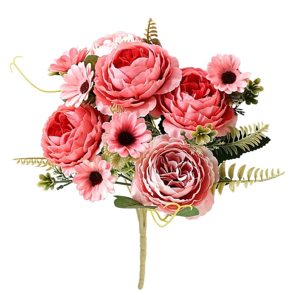 European Style Artificial Peony Flower Bouquet, Bendable Stem Realistic Faux Floral Arrangement for Home Table Decor Wedding Bridal Bouquet Party Centerpiece Decoration(Hot Pink)