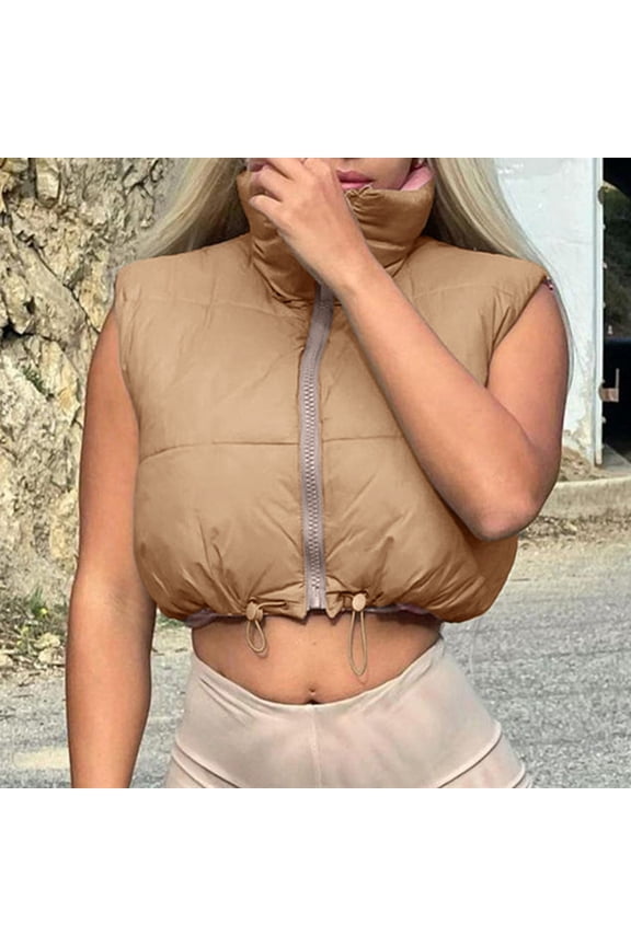 European And Style Autumn And Winter Vest And Jacket Color Stand-up Collar Zipper Personality Women's Jacket plus Size Womens Jackets Maternity Coat Women Jackets Outerwear Men Light down Jacket Hood