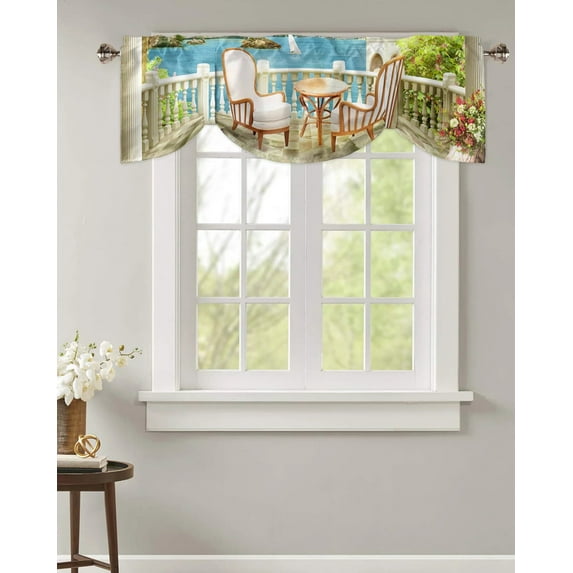 European Style Balcony Scenery Short Window Curtain Adjustable Tie Up Valance for Living Room Kitchen Window Drapes
