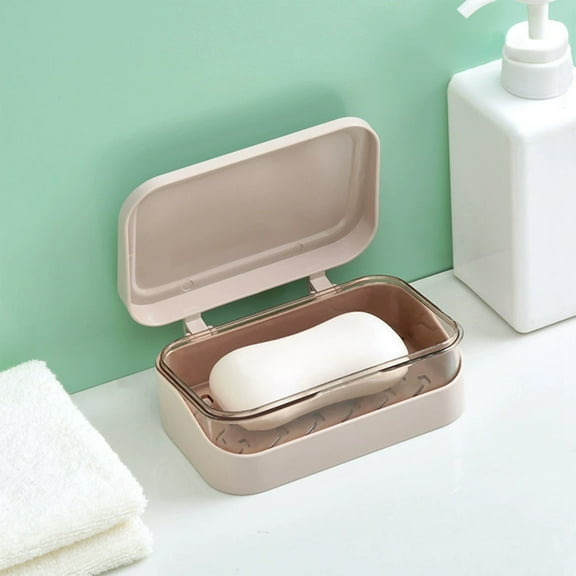 European Style Bathroom Soap Holder with Drainage Holes and Cover Modern Plastic Soap Box for Home Kitchen Travel Camping Hotel Decor Waterproof Non-Slip Storage Container(Pink)