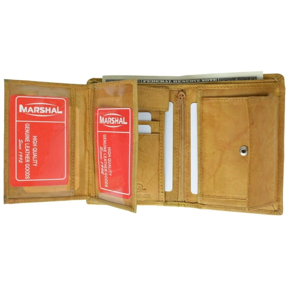 European Style Bifold Trifold Genuine Leather Wallet with ID Window 518 CF