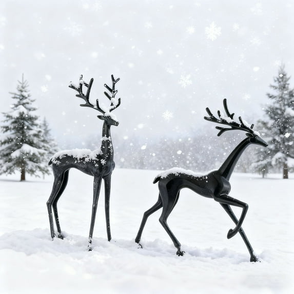 European-Style Black Metal Reindeer Statue Decorative Sculpture for Christmas Mantle, Entryway, Tabletop, Modern Holiday Decor for Home, Office, or Event Spaces