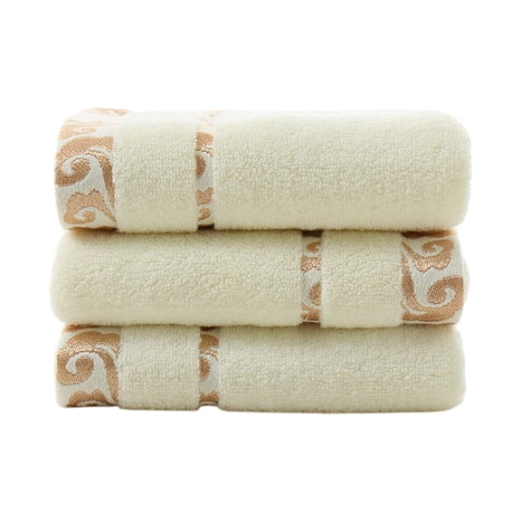 European Style Bordered Hand Towels - Absorbent Cotton Washcloths - Quick-Dry Face Towels - Wholesale Bulk Pack for Home and Hotel Use ( Yellow )