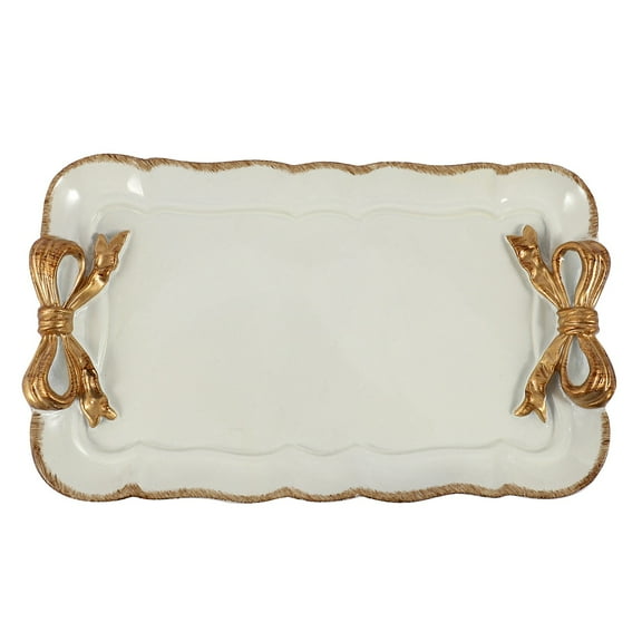 European Style Bow Cake Storage Trays Makeup Organizer Dessert Plate Square Decor Tray Kitchen Storage Trays 12x20Cm White