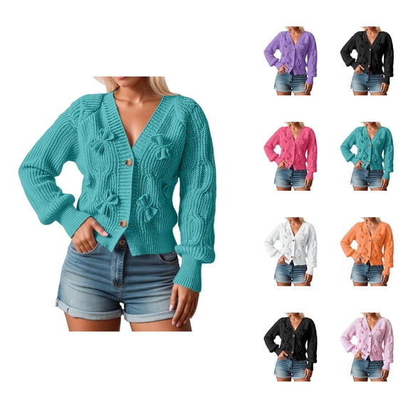 European Style Cardigan Sweater Long Sleeve Bow Knit Open Front Casual Outwear Soft Comfortable Lightweight Fashion Cardigan Sweaters for Women