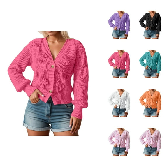 European Style Cardigan Sweater Long Sleeve Bow Knit Open Front Casual Outwear Soft Comfortable Lightweight Fashion Cardigan Sweaters for Women