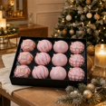 thumbnail image 1 of European Style Christmas Ball Ornaments, 8 cm Textured Baubles in Gift Box, Multicolor Xmas Hanging Decorations for Tree and Home - Pink, 1 of 7